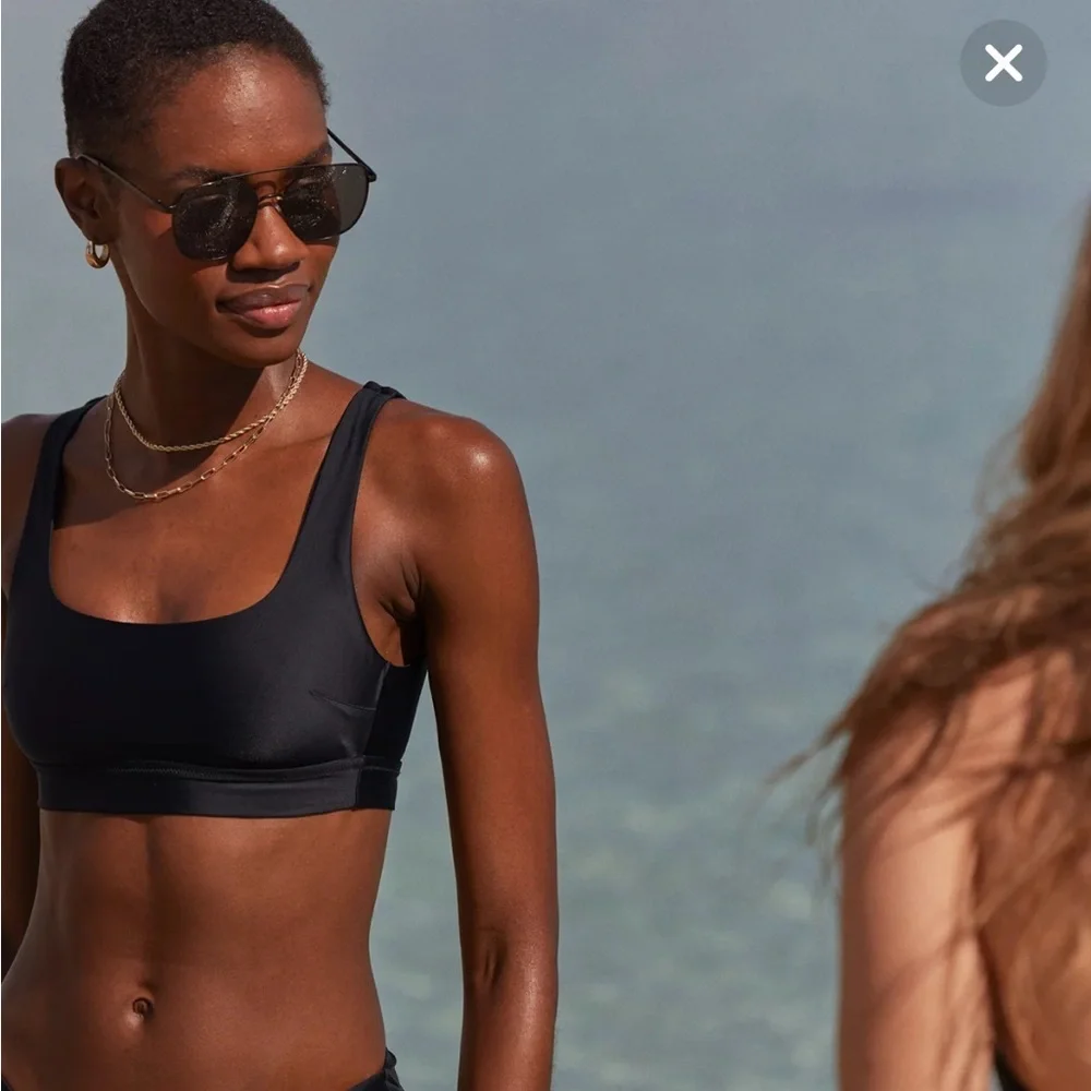 2/$30 Aerie Black Banded Wide Strap Scoop Bikini Top Small NWT